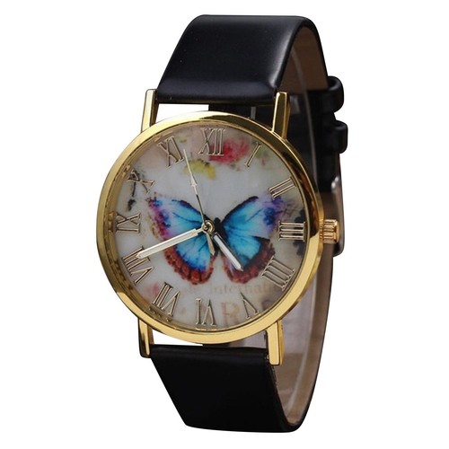 Women's Butterfly Dial Faux Leather Roman Numerals Quartz Analog Dress Watches - Picture 2 of 24