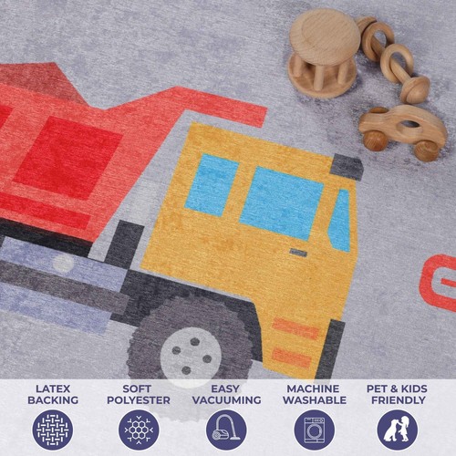 Construction Truck Non-Slip Kids Playroom Nursery Washable Indoor Area Rug - Picture 3 of 35