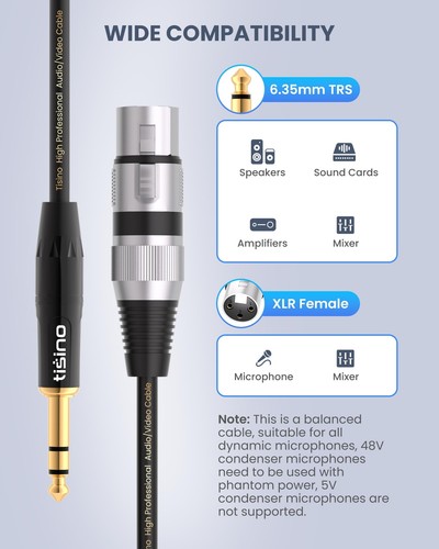 XLR Female to 1/4 Inch (6.35mm) TRS Jack Lead Balanced Signal Interconnect Ca... - Picture 3 of 9