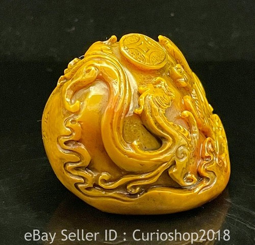 3" Chinese Natural Tianhuang Shoushan stone Carving Dragon Phoenix Seal Signet - Picture 4 of 8
