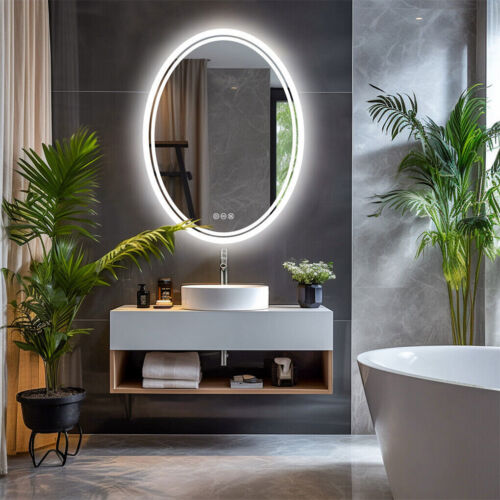 Oval LED Bathroom Mirror Smart Touch Sensor Dimmable Lights Wall Mirror Anti-fog - Picture 9 of 20