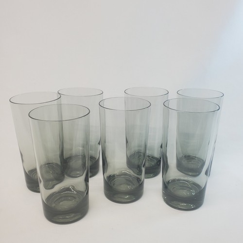 Vintage 7er Set Libbey Grau Rauch Becher Glaswaren Retro Bargeschirr Trinkgeschirr 