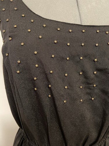 Tokito dress brown sheer summer size 8 side pockets elastic waist, lined beaded - Picture 3 of 11