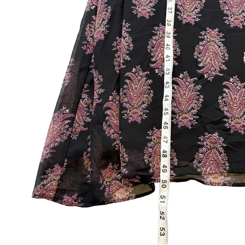 Mango US Size 12 Baroque Print Long Sleeve Midi Dress Black Sheer Ruffle Boho - Picture 5 of 17