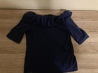 Polo Ralph Lauren Short Sleeve Navy Blue Top Ruffle Collar Modal Small 7 