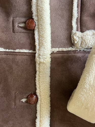 Genuine Vintage Shearling SheepSkin Shearling Marlboro Man Brown Coat Jacket XL - Picture 2 of 8