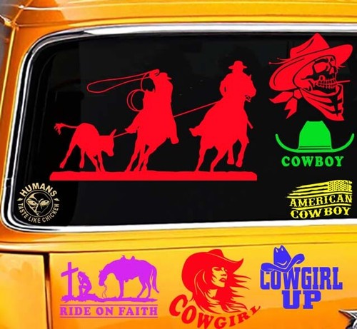Cowboy Calf Ropers Rodeo Horses Bull Bronc truck pickup country Sticker Decal - Picture 3 of 12