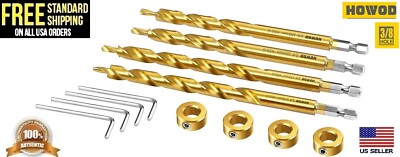 4 Piece HOWOD Pocket Hole Drill bit Professional Set 3/8  stepped drill Jig