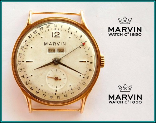 Vintage MARVIN AUTODATE / Triple Date - 18kt Rose Gold Watch – Cal 350C - 1950’s - 第 9/12 張圖片
