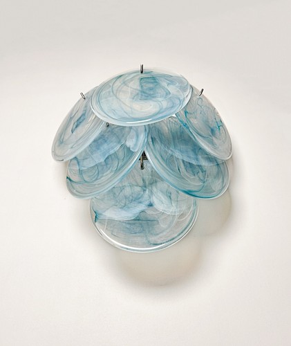 Pair of glass wall sconces - 6 alabaster blue disks - Picture 6 of 13