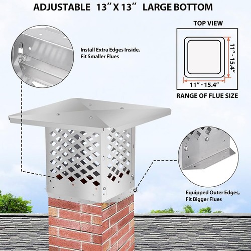 Quick-Install Adjustable Chimney Cap 13" x 13" - Maximum Protection for Flues - Picture 6 of 9
