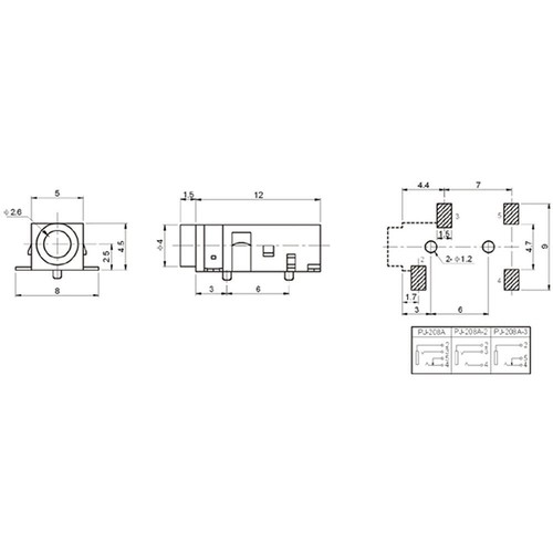 5Pcs PJ208A 2.5mm 4 Pin SMT SMD Headphone Phone Jack Female Audio Connector - Picture 7 of 7