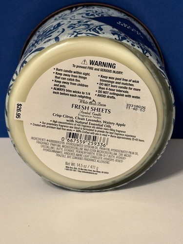 Bath & Body Works ~ White Barn "FRESH SHEETS" 3-Docht-Duftkerze 14,5 Oz. - Bild 2 von 3
