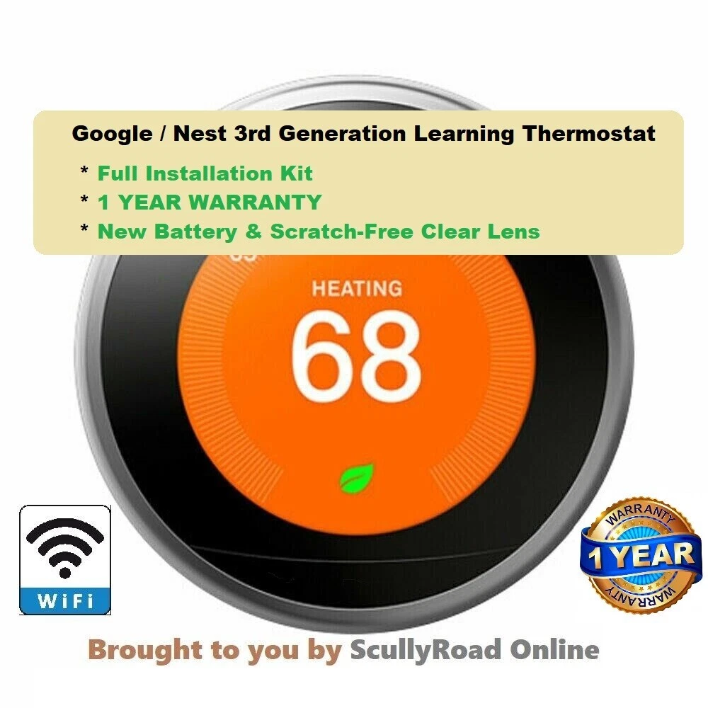 1 YEAR WARRANTY Google Nest 3rd Gen Thermostat Stainless Steel T3007ES / T3008US
