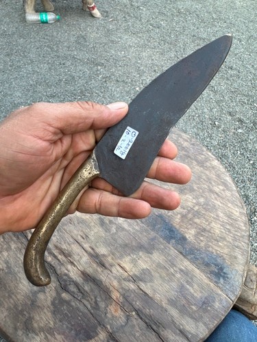 1890 Antique Old Brass Handle Steel Blade Mughal Dagger Sword Knife - Picture 9 of 9