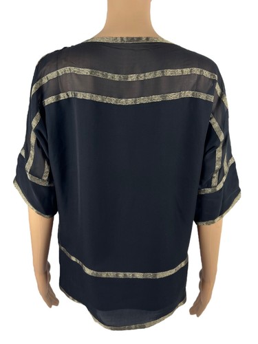Diane Von Furstenburg Womens 2 Top Black Gold Blouse Vintage 100% Silk Casual - Picture 4 of 8