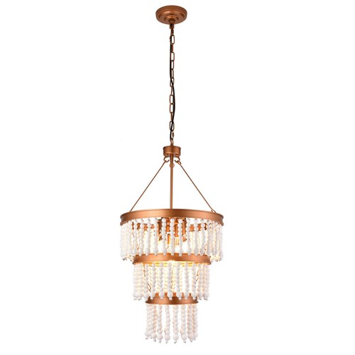 Bohemia Style Wood Beaded Chandelier 5 Light Pendant Lamp Ceiling Light Fixture - Picture 23 of 24