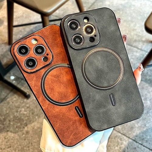 Luxury Retro Matte Leather Case -Magsafe Magnetic Wireless iPhone Charging Case - Picture 11 of 13