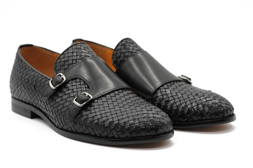 Mens Retro Handmade interwoven Woven Leather Double Buckle Monk Straps Shoes - Bild 7 von 15