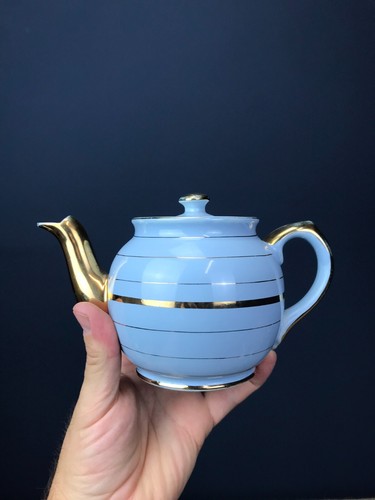 VINTAGE SADLER ENGLISH POTTERY BABY BLUE & GOLD BANDED TEAPOT TEA POT & JUGS - Picture 5 of 8