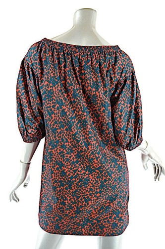 SONIA RYKIEL Paris Red Charcoal 100% Cotton Off The Shoulder Dress Sz 34 US6 - Picture 5 of 7