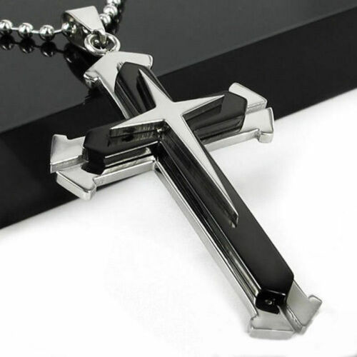 Cross Necklace for Men Stainless Steel Plain Pendant With Silver Chain Jewelry - Picture 13 of 13