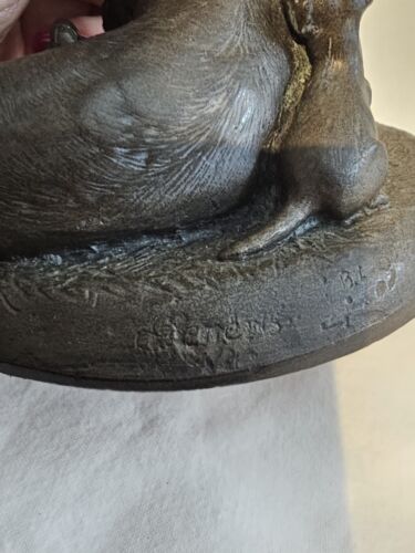 A Vintage Bronzed Sculpture of a Terrier Dog & Pups, Signed Blormond - Picture 5 of 9