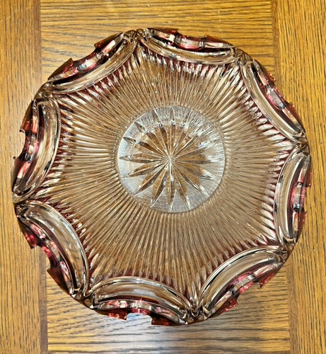 Cristalica Diadem King Clear and Cranberry Trim Elaborate Rim Crystal Bowl - Picture 9 of 16