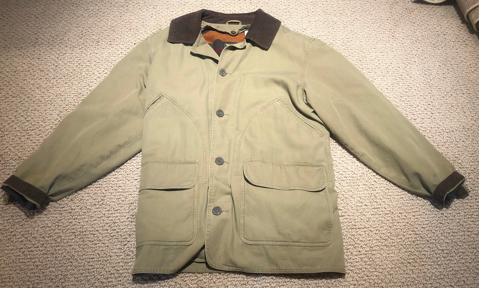 Woolrich Men’s Size: L Winter Button-Up Dark Wheat Insulated Thick Jacket Coat