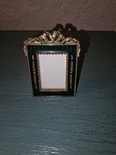 Vintage R.O.C. GoldTone & Green Enamel Miniature Picture Frame-Excellent