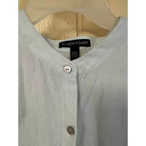 Eileen Fisher Shirt Medium Organic Cotton Silk Light Blue Top Button Long Sleeve - Picture 4 of 7