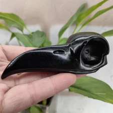 3.6" Natural Obsidian Carved crow Skull Crystal Raven Crystal Skull Gem Reiki