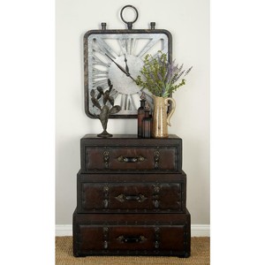 New Traditional Brown Leather Wooden Steamer Trunk Cabinet Ebay