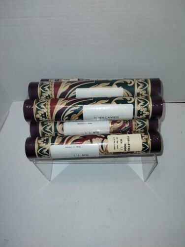 Vintage C Hollander Wallpaper Border 6 New Rolls Burgundy Architectural Scroll - Picture 2 of 7