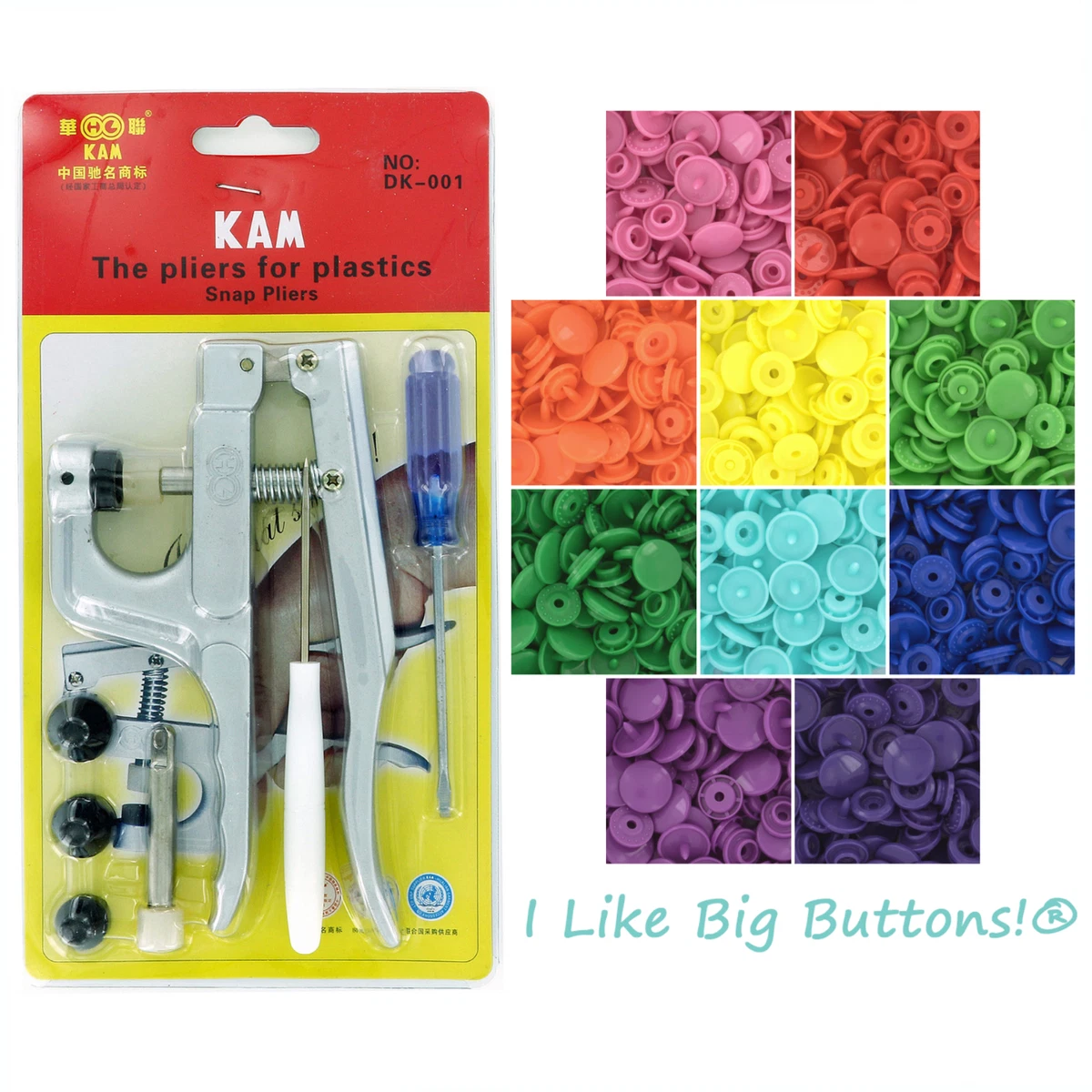 KAM Snaps Starter Pack Pliers/Awl/100 Sets No Sew Button/Diapers/Bibs/Sewing