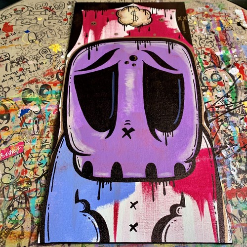 Jencalle Graffiti Art ORIGINAL Street Outsider Pop 16x8 CANVAS Panel PAINTING - Photo 3 sur 8