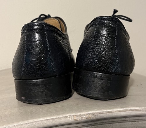 Scarpe stringate Zelli uomo esotiche nere gamba struzzo pelle punta cappuccio misura 10,5 M - Foto 5 di 11