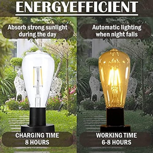 X-Vintage Solar LED Tungsten Filament Bulb Lamp Base Decorative Fence Light  NEW - Bild 7 von 20