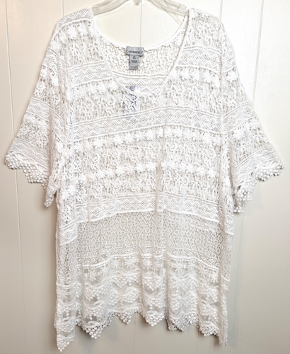 NEU Catherines Tunika Bluse 3X 26/28W Kurzarm Häkelspitze Neu mit Etikett $ 69 elegant