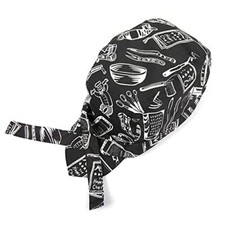 Men Women Chefs Hat Cap Kitchen Catering Skull Cap Ribbon Cap 1 Fork Spoon