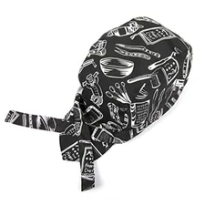 Men Women Chefs Hat Cap Kitchen Catering Skull Cap Ribbon Cap 1 Fork Spoon
