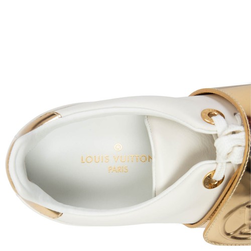 65753 auth LOUIS VUITTON white & gold leather FRONT ROW Sneakers Shoes 36 - 第 6/6 張圖片