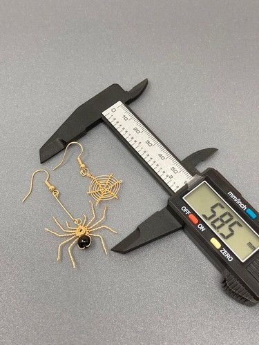 Gold-Tone Wire Spider & Web Earrings,Mismatched Earrings, Wire Wrapped Jewelry - Picture 5 of 11