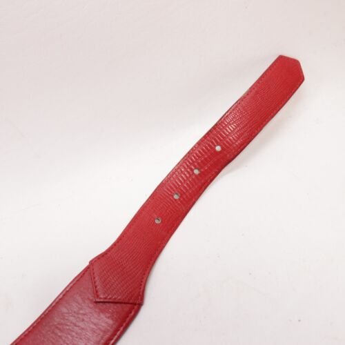 Vtg Red Corset Leather Waist Belt Women M L Lizard Embossed Wide Covered Buckle - Picture 4 of 10
