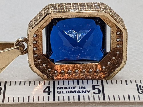 10K Solid Yellow Gold Blue Stone And CZ Charm / Pendant, 7.0 Grams - Bild 6 von 21
