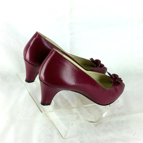 Vintage 80s red leather heels Evins Made in Italy Size 9 AAA Narrow - Picture 4 of 6