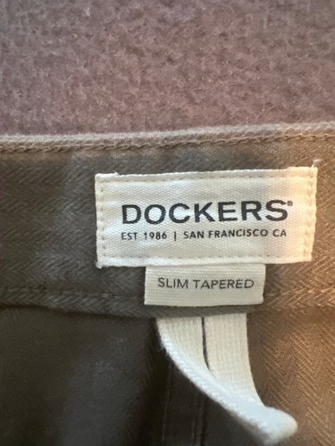 Dockers Slim Tapered Men’s Khaki Pants 36x30 Stretch Cotton Blend, Herringbone - Picture 3 of 9
