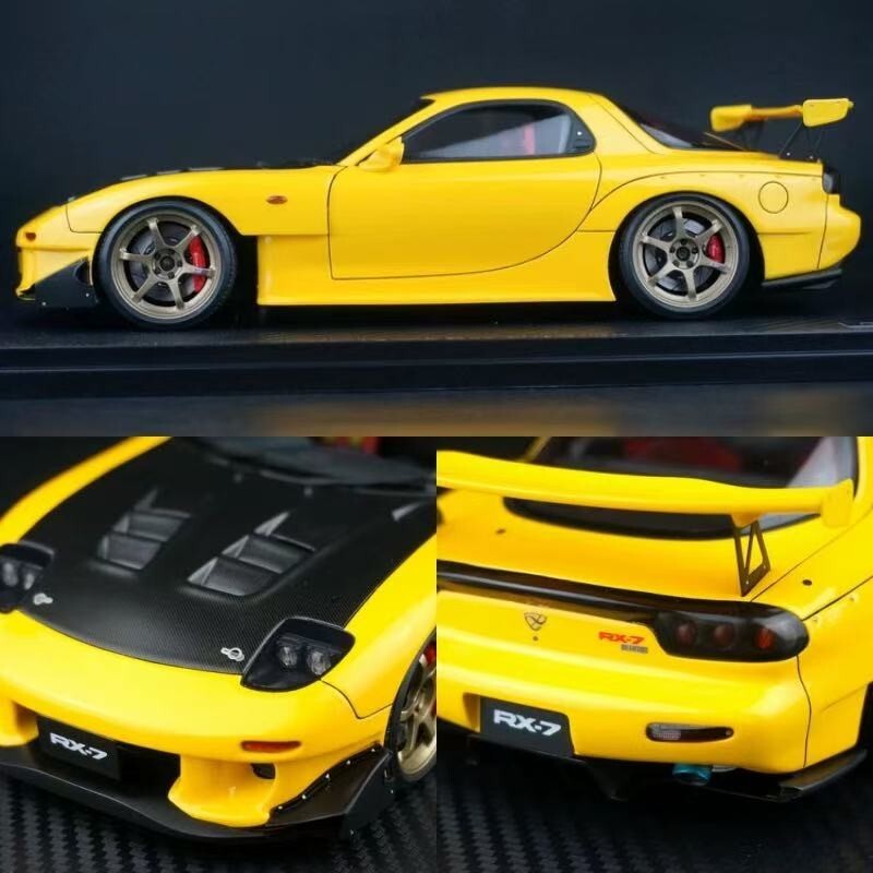 RARE* JDM 1/18 ignition model MAZDA RX-7 FD3S Yellow Carbon Bonnet