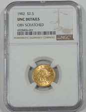 NGC Authentic 1902 GOLD Liberty Head $2.50 Quarter Eagle UNC Details