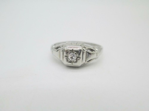 ORIGINAL ART DECO 14 KT WHITE GOLD DIAMOND FILIGREE RING SIZE 5.5 - Picture 5 of 6